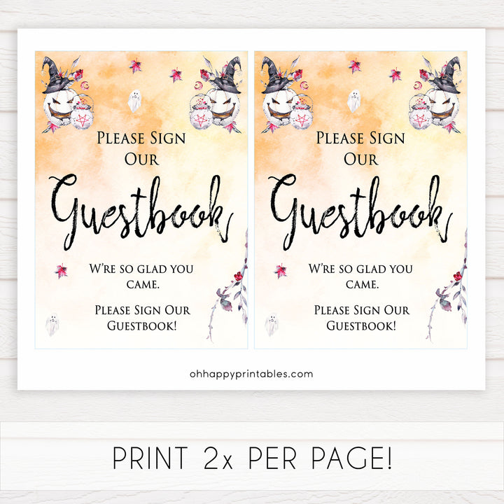 guestbook baby shower table signs, halloween baby shower table signs, printable baby shower table signs, baby shower signs, table signs, halloween baby shower
