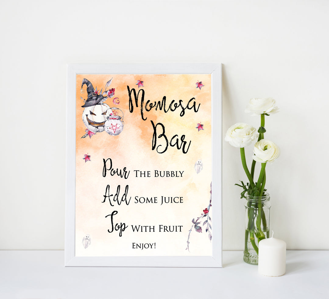 momosa baby shower table signs, halloween baby shower table signs, printable baby shower table signs, baby shower signs, table signs, halloween baby shower