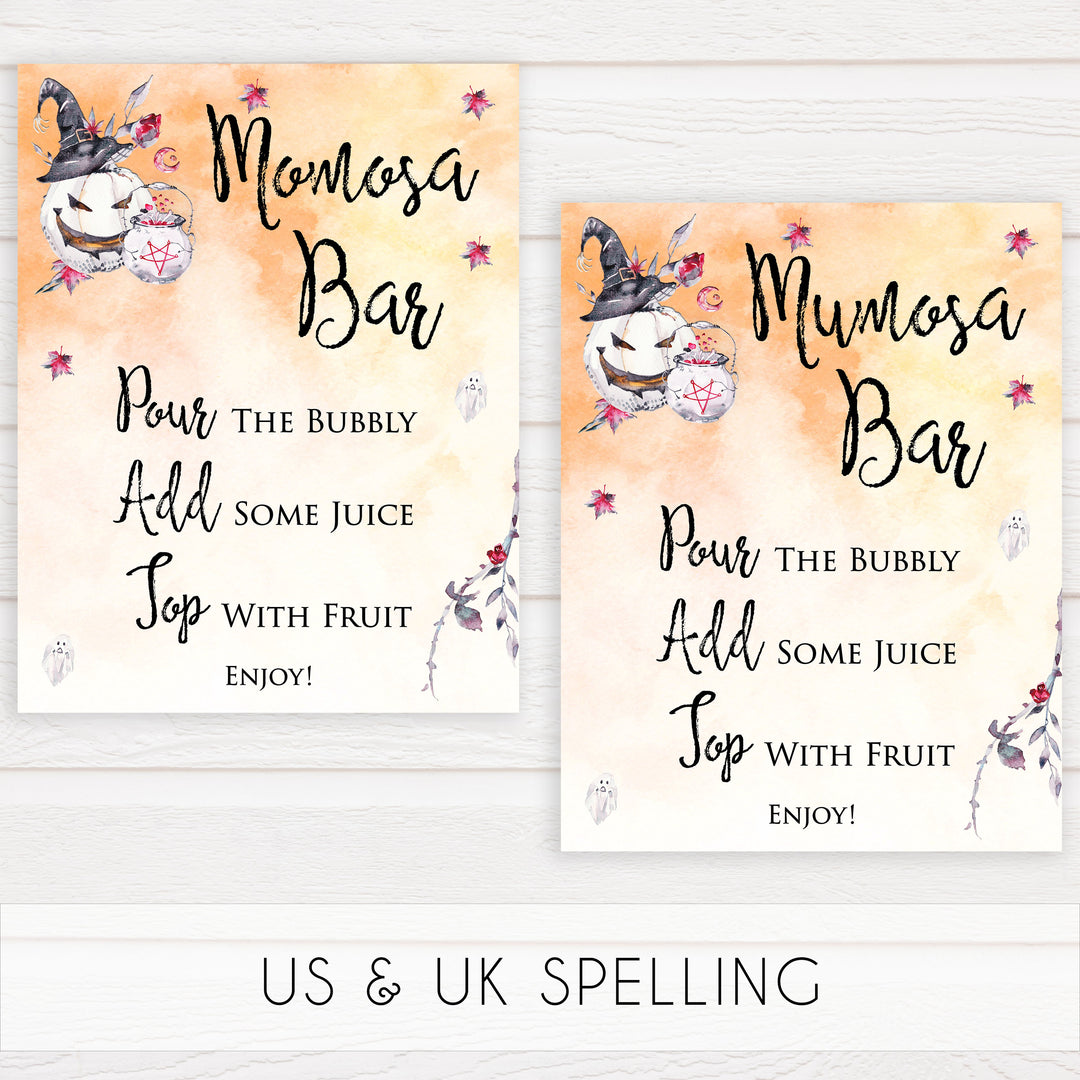 momosa baby shower table signs, halloween baby shower table signs, printable baby shower table signs, baby shower signs, table signs, halloween baby shower