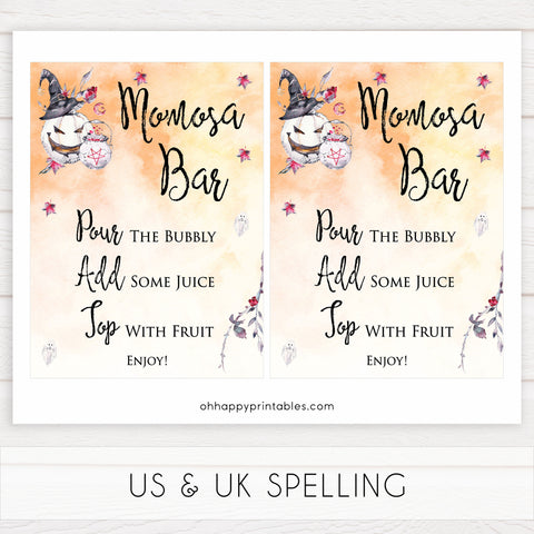 momosa baby shower table signs, halloween baby shower table signs, printable baby shower table signs, baby shower signs, table signs, halloween baby shower