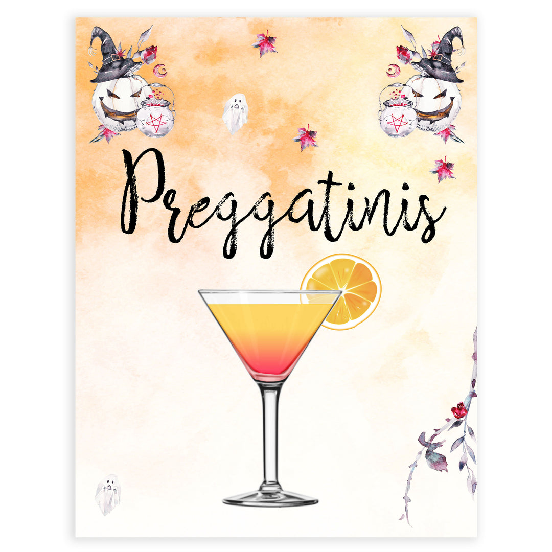 preggatinis baby shower table sign, halloween baby shower table signs, printable baby shower table signs, baby shower signs, table signs, halloween baby shower