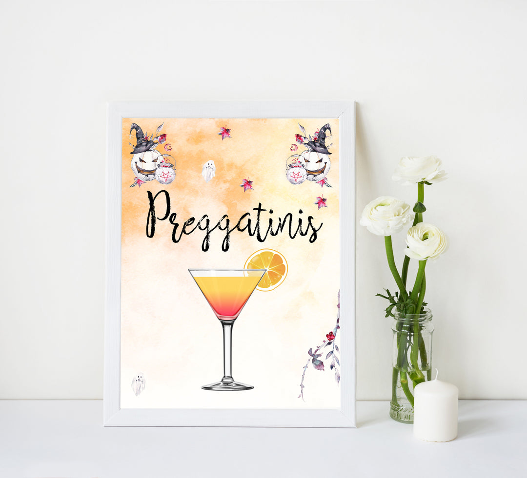 preggatinis baby shower table sign, halloween baby shower table signs, printable baby shower table signs, baby shower signs, table signs, halloween baby shower