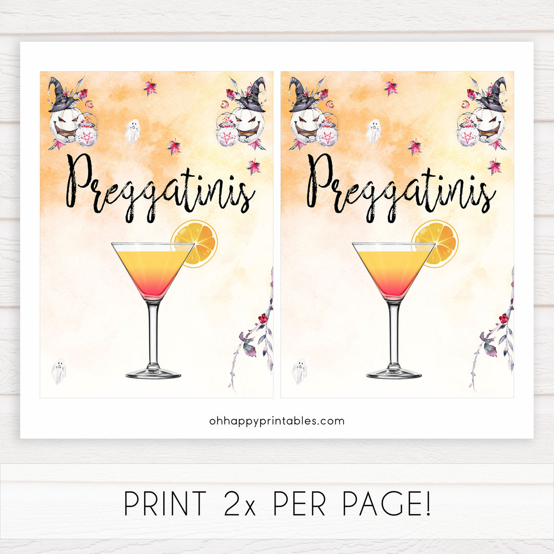 preggatinis baby shower table sign, halloween baby shower table signs, printable baby shower table signs, baby shower signs, table signs, halloween baby shower