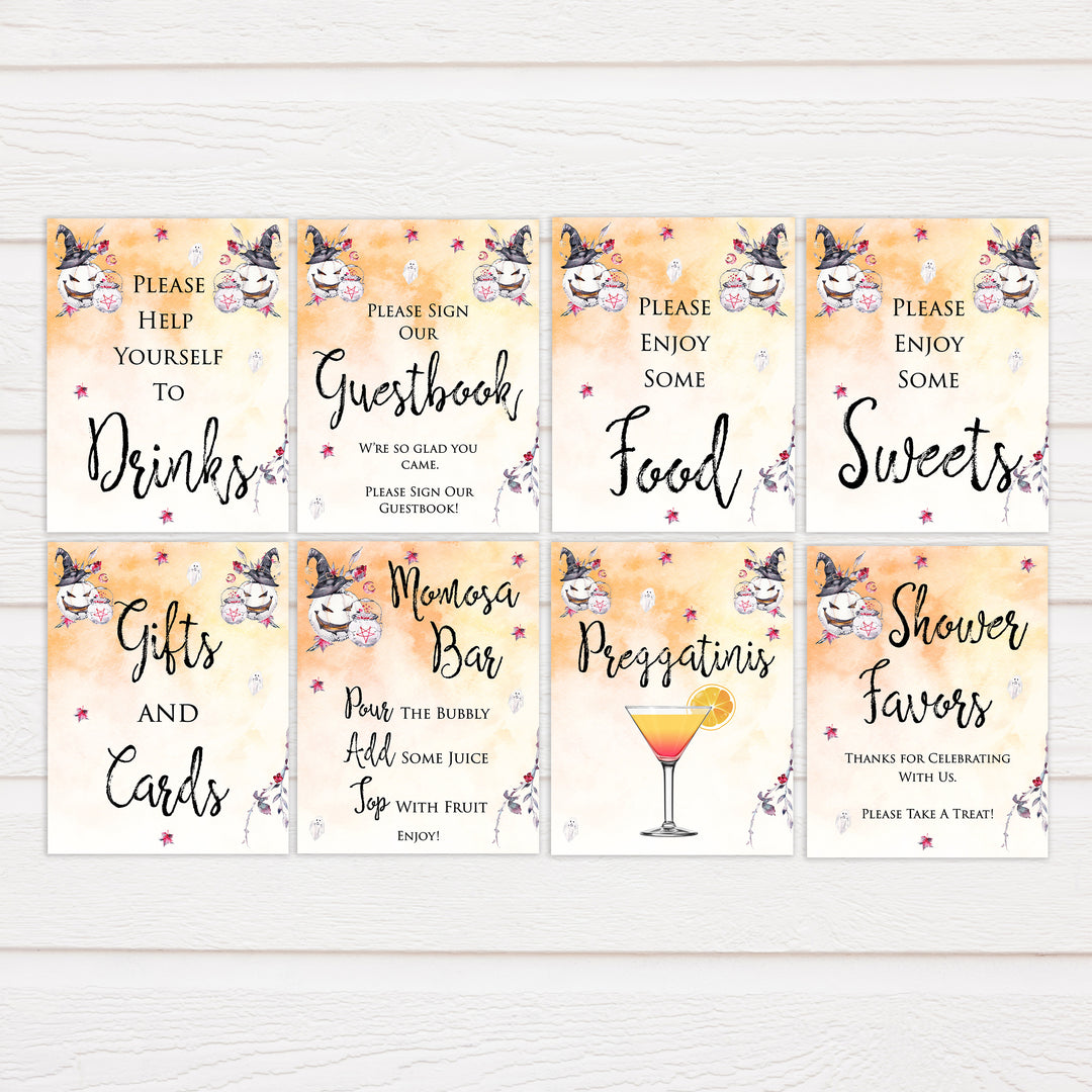 halloween baby shower table signs, printable baby shower table signs, baby shower signs, table signs, halloween baby shower