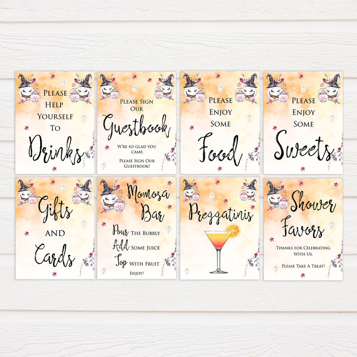halloween baby shower table signs, printable baby shower table signs, baby shower signs, table signs, halloween baby shower