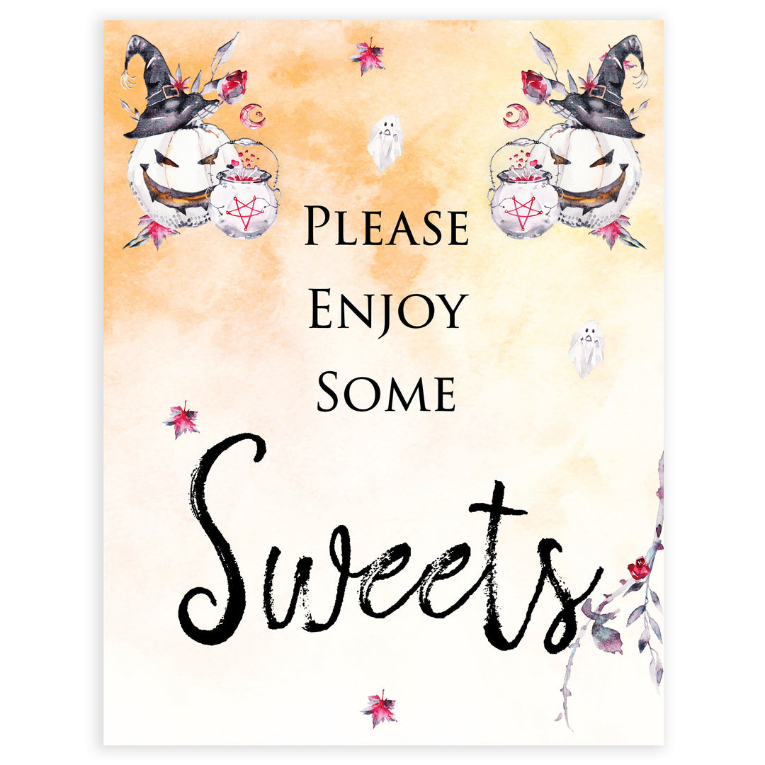sweets baby shower table signs, halloween baby shower table signs, printable baby shower table signs, baby shower signs, table signs, halloween baby shower