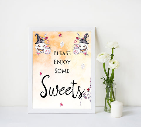 sweets baby shower table signs, halloween baby shower table signs, printable baby shower table signs, baby shower signs, table signs, halloween baby shower