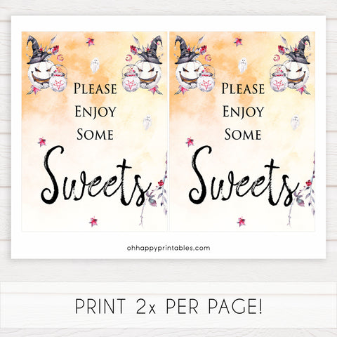 sweets baby shower table signs, halloween baby shower table signs, printable baby shower table signs, baby shower signs, table signs, halloween baby shower