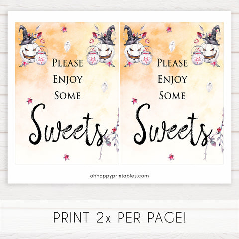 sweets baby shower table signs, halloween baby shower table signs, printable baby shower table signs, baby shower signs, table signs, halloween baby shower