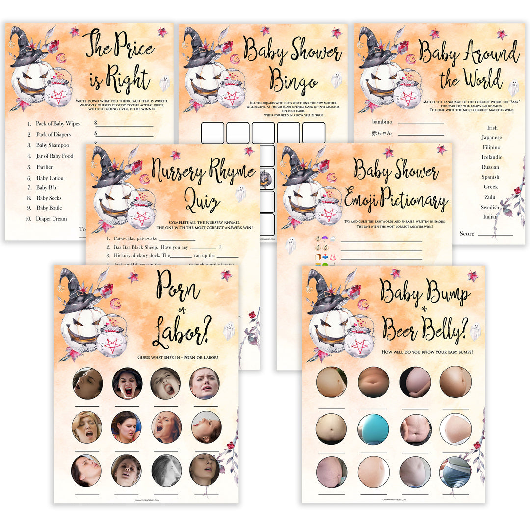Halloween pumpkin baby games, 7 baby shower games bundle baby games, printable baby games, best baby games, top baby games halloween baby shower, halloween baby ideas, best baby games