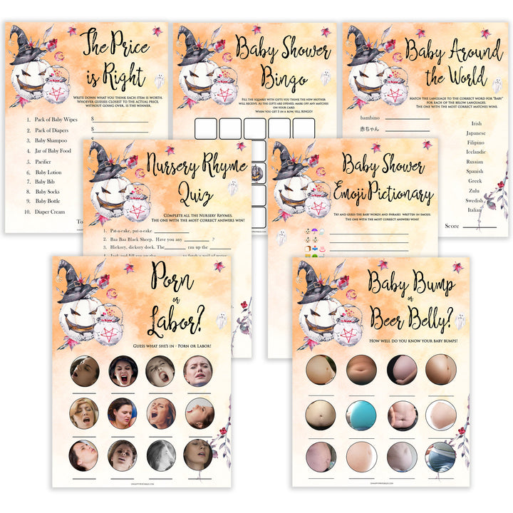 Halloween pumpkin baby games, 7 baby shower games bundle baby games, printable baby games, best baby games, top baby games halloween baby shower, halloween baby ideas, best baby games