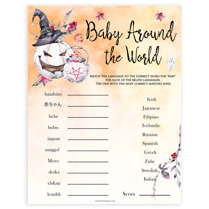 Halloween pumpkin baby games, baby around the world baby games, printable baby games, best baby games, top baby games halloween baby shower, halloween baby ideas, best baby games