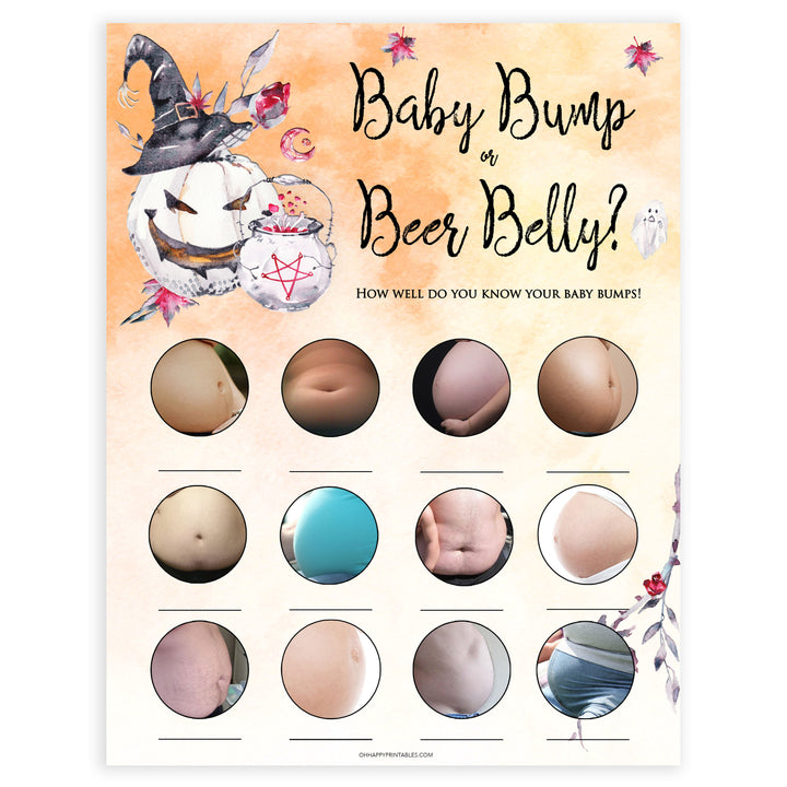 Halloween pumpkin baby games, baby bump or beer belly baby games, printable baby games, best baby games, top baby games halloween baby shower, halloween baby ideas, best baby games