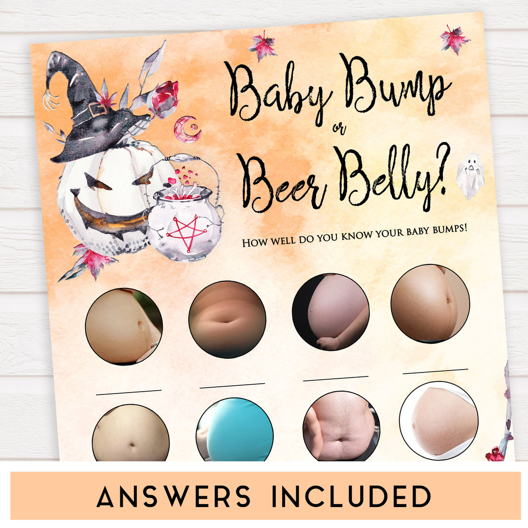 Halloween pumpkin baby games, baby bump or beer belly baby games, printable baby games, best baby games, top baby games halloween baby shower, halloween baby ideas, best baby games