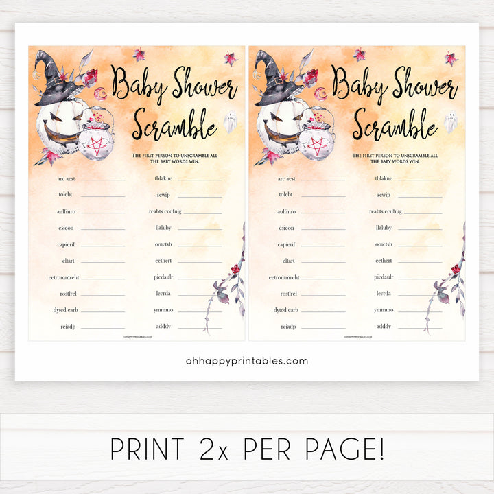 Halloween pumpkin baby games, baby scramble baby games, printable baby games, best baby games, top baby games halloween baby shower, halloween baby ideas, best baby games