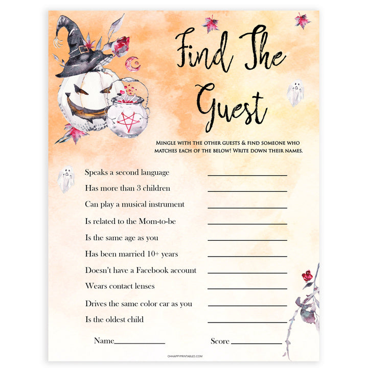 Halloween pumpkin baby games, find the guest baby games, printable baby games, best baby games, top baby games halloween baby shower, halloween baby ideas, best baby games