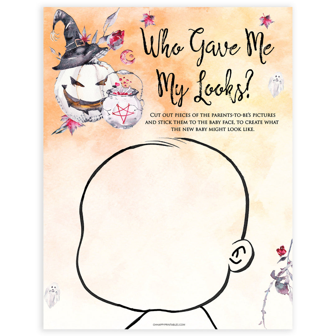 Halloween pumpkin baby games, who gave me my looks baby games, printable baby games, best baby games, top baby games halloween baby shower, halloween baby ideas, best baby games