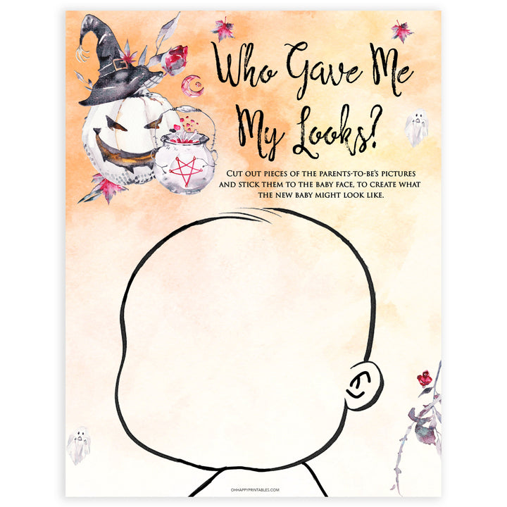 Halloween pumpkin baby games, who gave me my looks baby games, printable baby games, best baby games, top baby games halloween baby shower, halloween baby ideas, best baby games