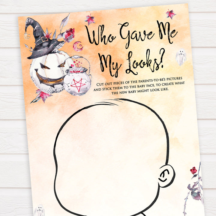Halloween pumpkin baby games, who gave me my looks baby games, printable baby games, best baby games, top baby games halloween baby shower, halloween baby ideas, best baby games