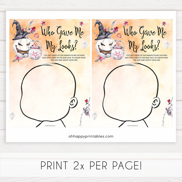 Halloween pumpkin baby games, who gave me my looks baby games, printable baby games, best baby games, top baby games halloween baby shower, halloween baby ideas, best baby games