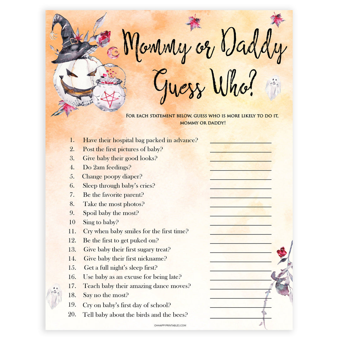 Halloween pumpkin baby games, guess who baby games, printable baby games, best baby games, top baby games halloween baby shower, halloween baby ideas, best baby games