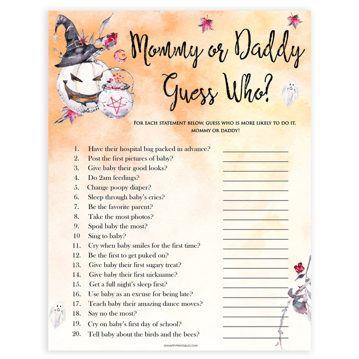 Halloween pumpkin baby games, guess who baby games, printable baby games, best baby games, top baby games halloween baby shower, halloween baby ideas, best baby games