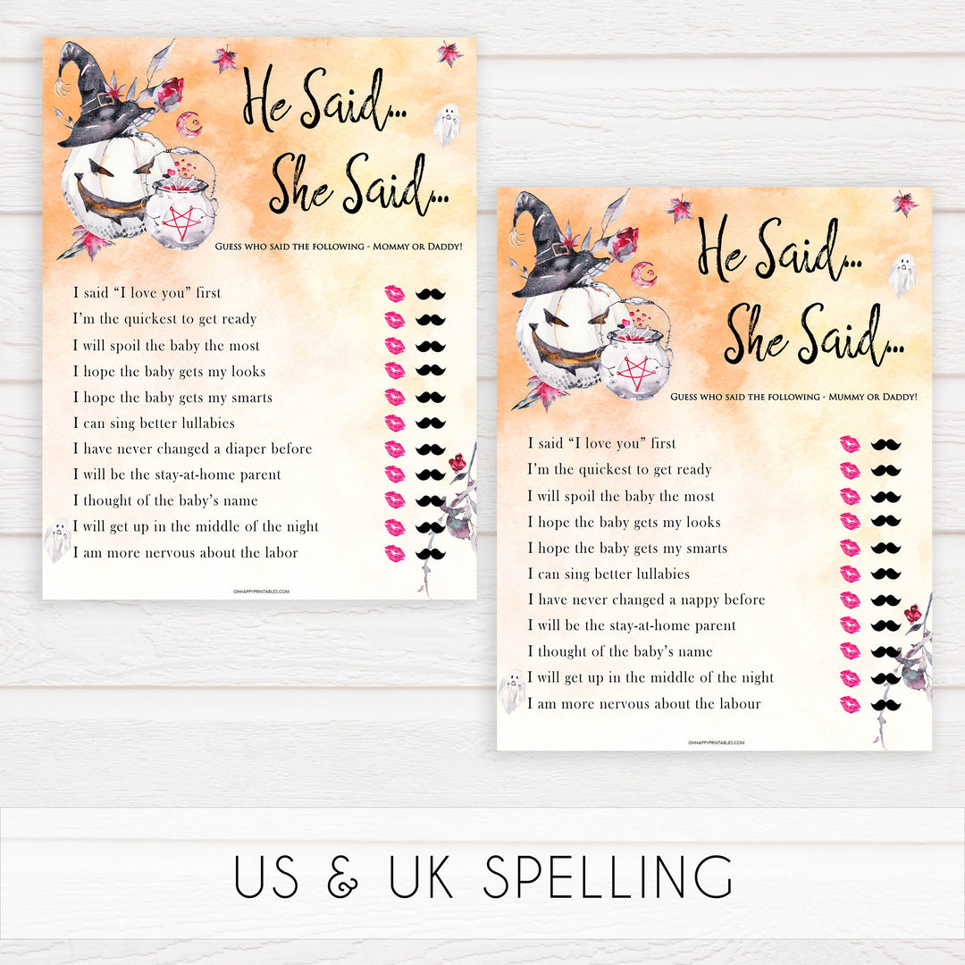 Halloween pumpkin baby games, he said she said baby games, printable baby games, best baby games, top baby games halloween baby shower, halloween baby ideas, best baby games