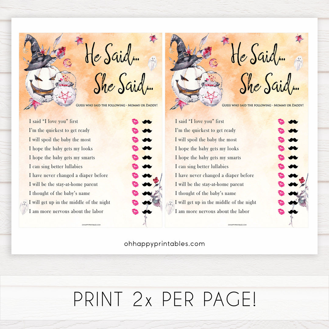 Halloween pumpkin baby games, he said she said baby games, printable baby games, best baby games, top baby games halloween baby shower, halloween baby ideas, best baby games