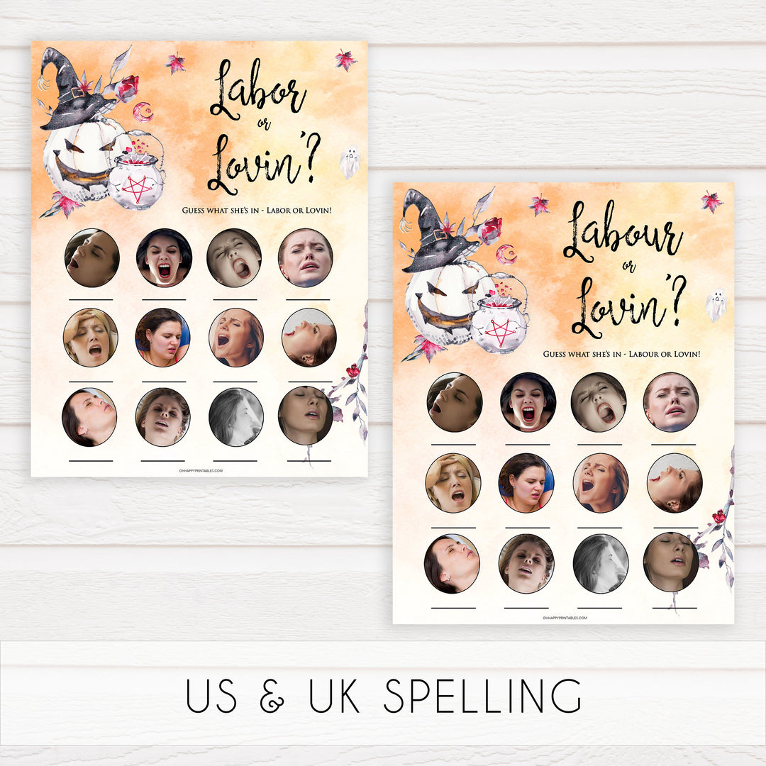 Halloween pumpkin baby labor or lovin, labor or porn baby games, printable baby games, best baby games, top baby games halloween baby shower, halloween baby ideas, best baby games