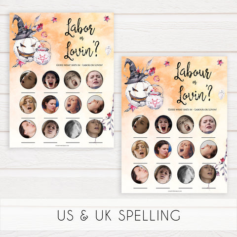 Halloween pumpkin baby labor or lovin, labor or porn baby games, printable baby games, best baby games, top baby games halloween baby shower, halloween baby ideas, best baby games