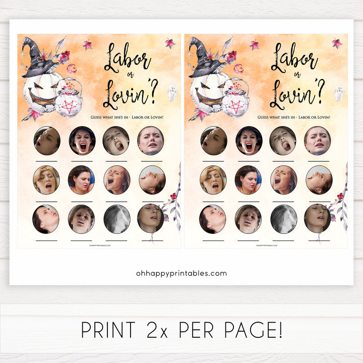 Halloween pumpkin baby labor or lovin, labor or porn baby games, printable baby games, best baby games, top baby games halloween baby shower, halloween baby ideas, best baby games