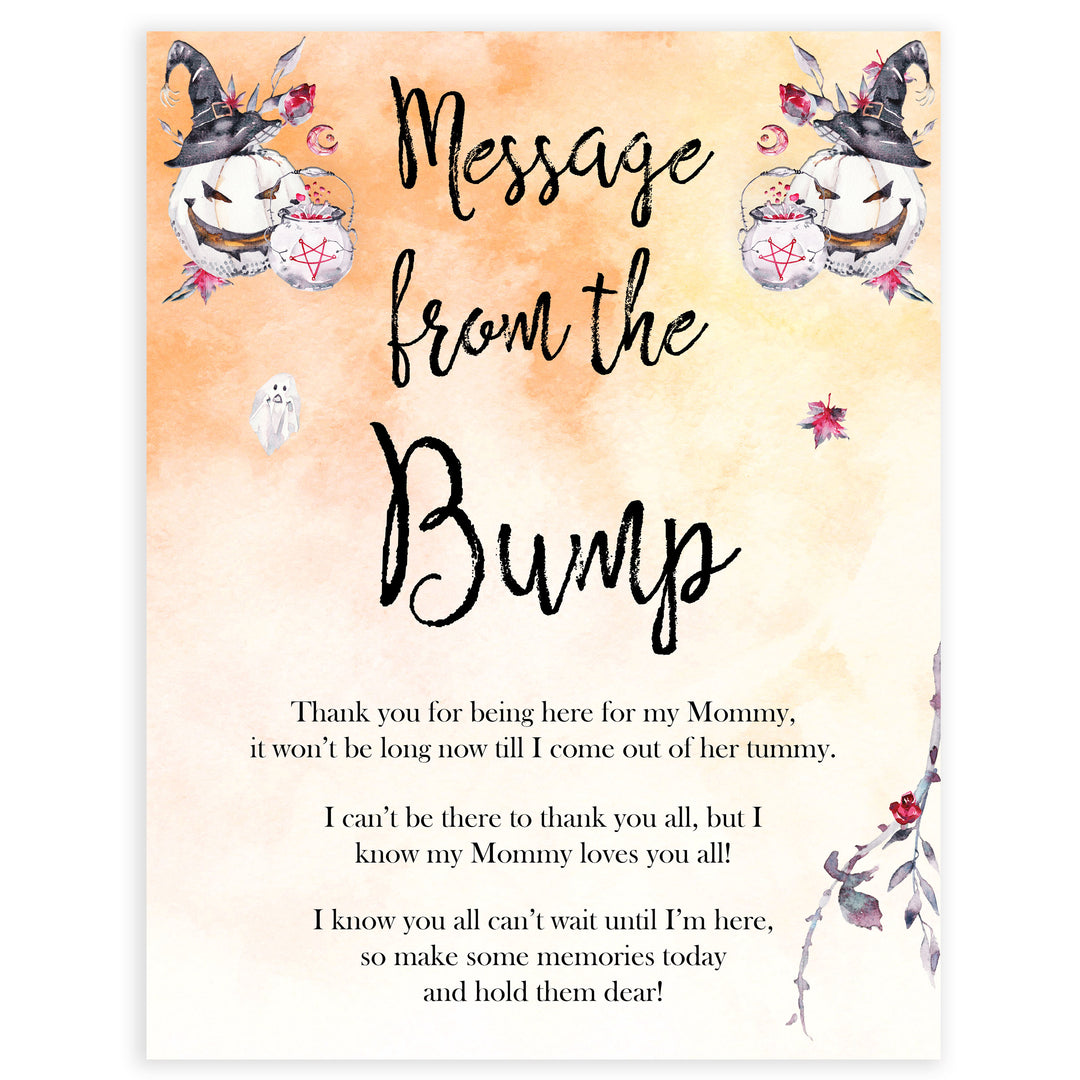 Halloween pumpkin baby games, message from the bump baby games, printable baby games, best baby games, top baby games halloween baby shower, halloween baby ideas, best baby games