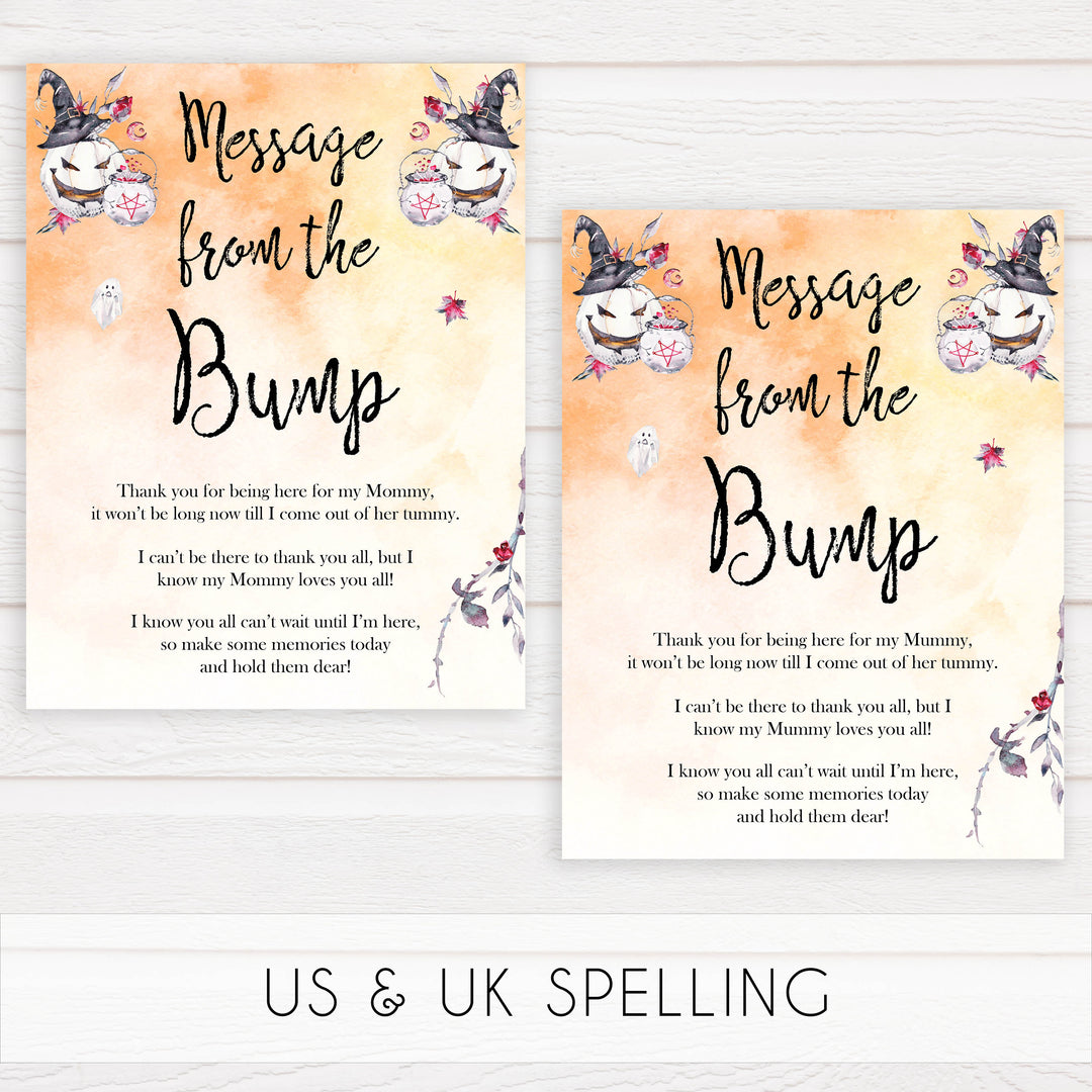 Halloween pumpkin baby games, message from the bump baby games, printable baby games, best baby games, top baby games halloween baby shower, halloween baby ideas, best baby games