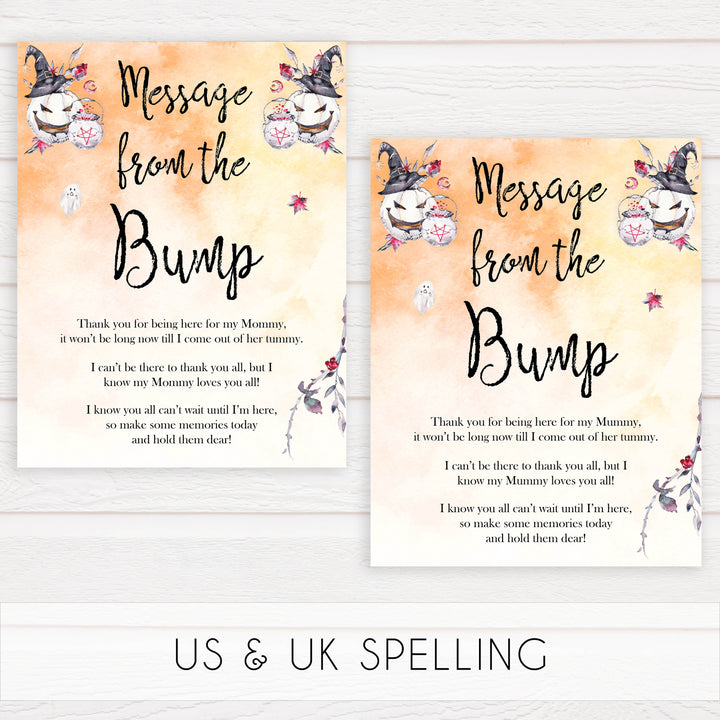 Halloween pumpkin baby games, message from the bump baby games, printable baby games, best baby games, top baby games halloween baby shower, halloween baby ideas, best baby games