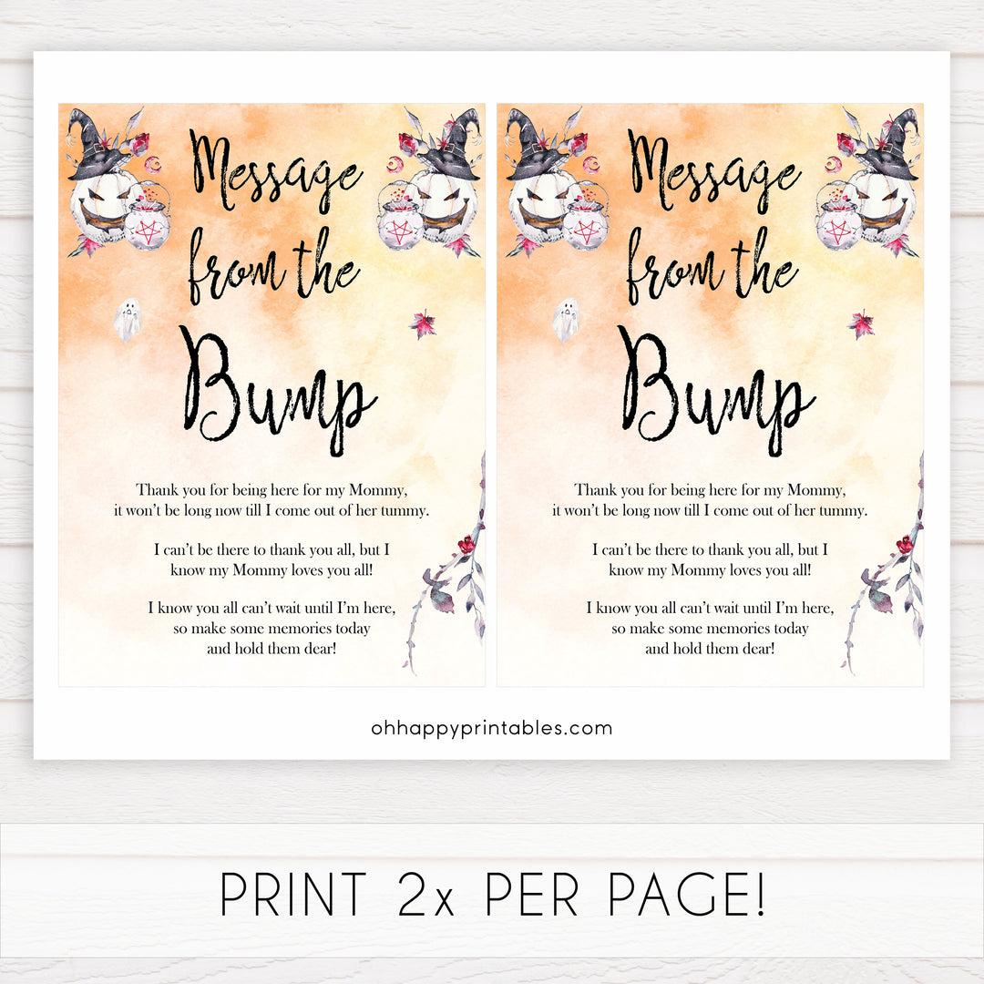 Halloween pumpkin baby games, message from the bump baby games, printable baby games, best baby games, top baby games halloween baby shower, halloween baby ideas, best baby games