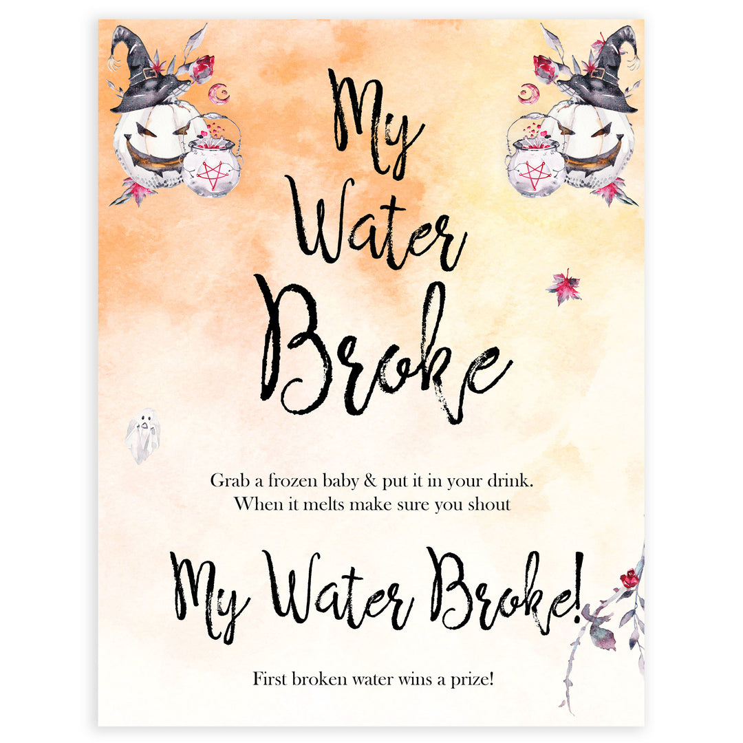 Halloween pumpkin baby games, my water broke baby games, printable baby games, best baby games, top baby games halloween baby shower, halloween baby ideas, best baby games