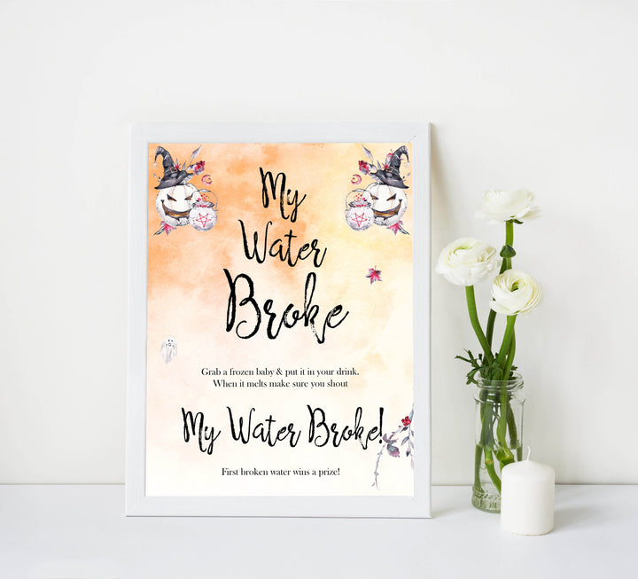 Halloween pumpkin baby games, my water broke baby games, printable baby games, best baby games, top baby games halloween baby shower, halloween baby ideas, best baby games