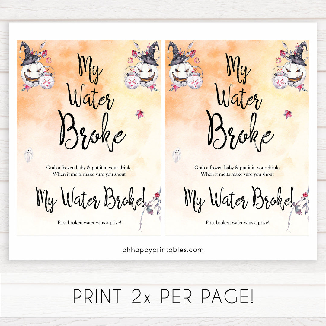 Halloween pumpkin baby games, my water broke baby games, printable baby games, best baby games, top baby games halloween baby shower, halloween baby ideas, best baby games