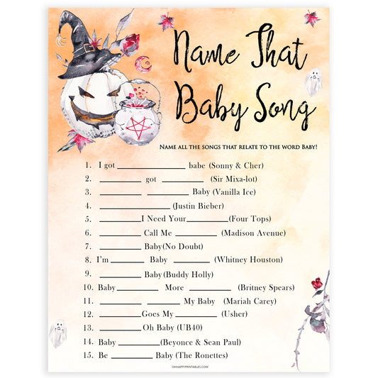 Halloween pumpkin baby games, name that baby song baby games, printable baby games, best baby games, top baby games halloween baby shower, halloween baby ideas, best baby games