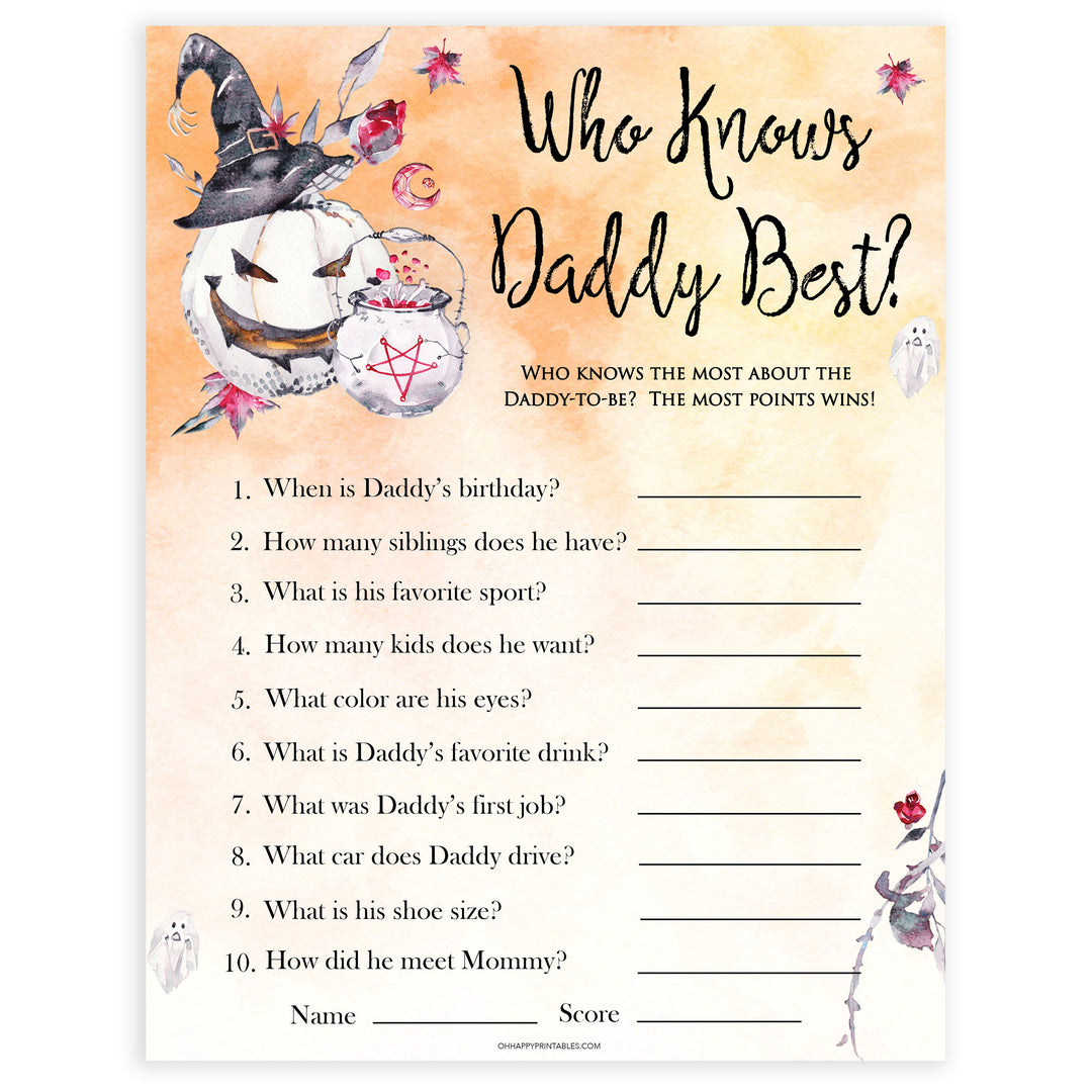 Halloween pumpkin baby games, who knows daddy best baby games, printable baby games, best baby games, top baby games halloween baby shower, halloween baby ideas, best baby games