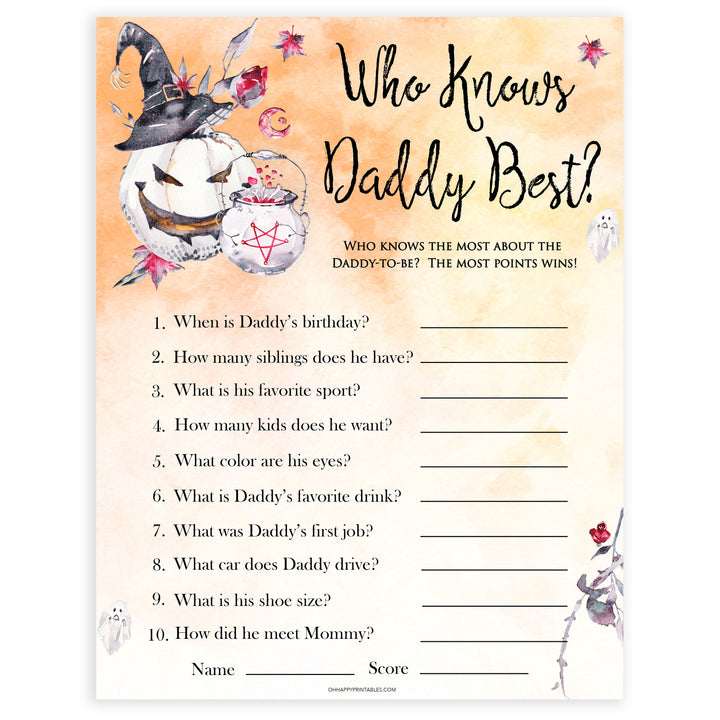 Halloween pumpkin baby games, who knows daddy best baby games, printable baby games, best baby games, top baby games halloween baby shower, halloween baby ideas, best baby games