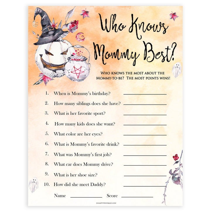 Halloween pumpkin baby games, who knows mummy best baby games, printable baby games, best baby games, top baby games halloween baby shower, halloween baby ideas, best baby games