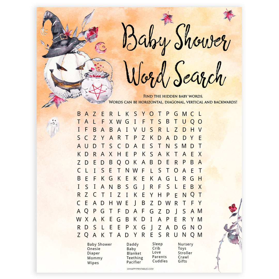 Halloween pumpkin baby games, word search baby games, printable baby games, best baby games, top baby games halloween baby shower, halloween baby ideas, best baby games