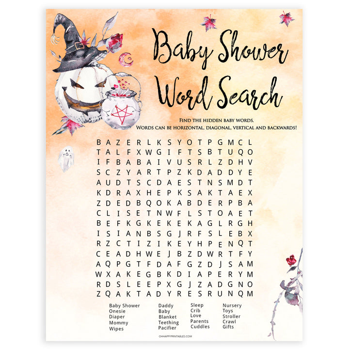 Halloween pumpkin baby games, word search baby games, printable baby games, best baby games, top baby games halloween baby shower, halloween baby ideas, best baby games