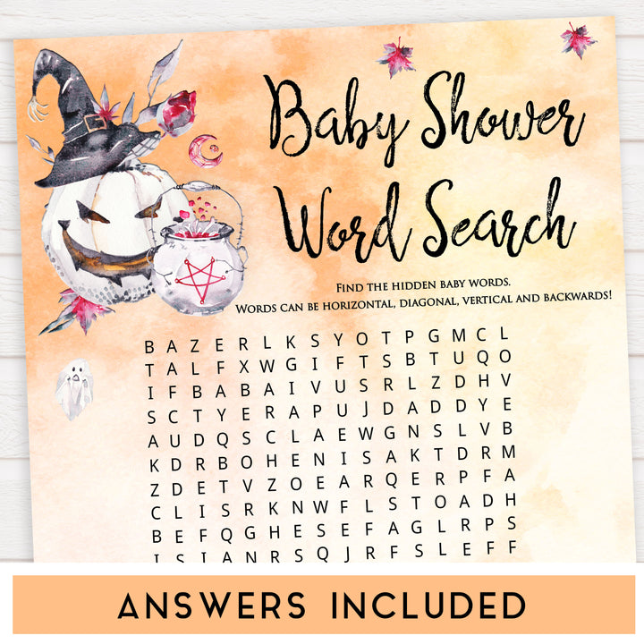 Halloween pumpkin baby games, word search baby games, printable baby games, best baby games, top baby games halloween baby shower, halloween baby ideas, best baby games