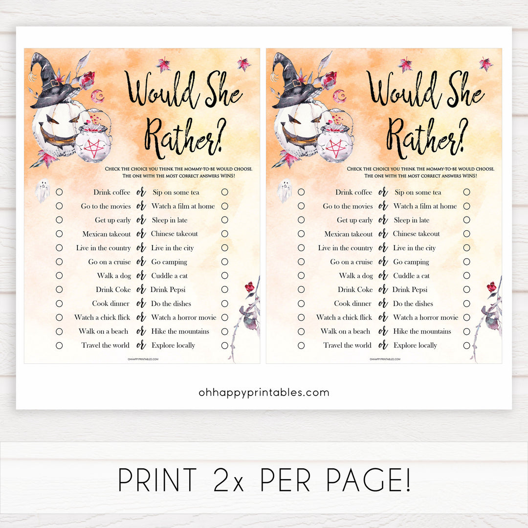 Halloween pumpkin baby games, would she rather baby games, printable baby games, best baby games, top baby games halloween baby shower, halloween baby ideas, best baby games