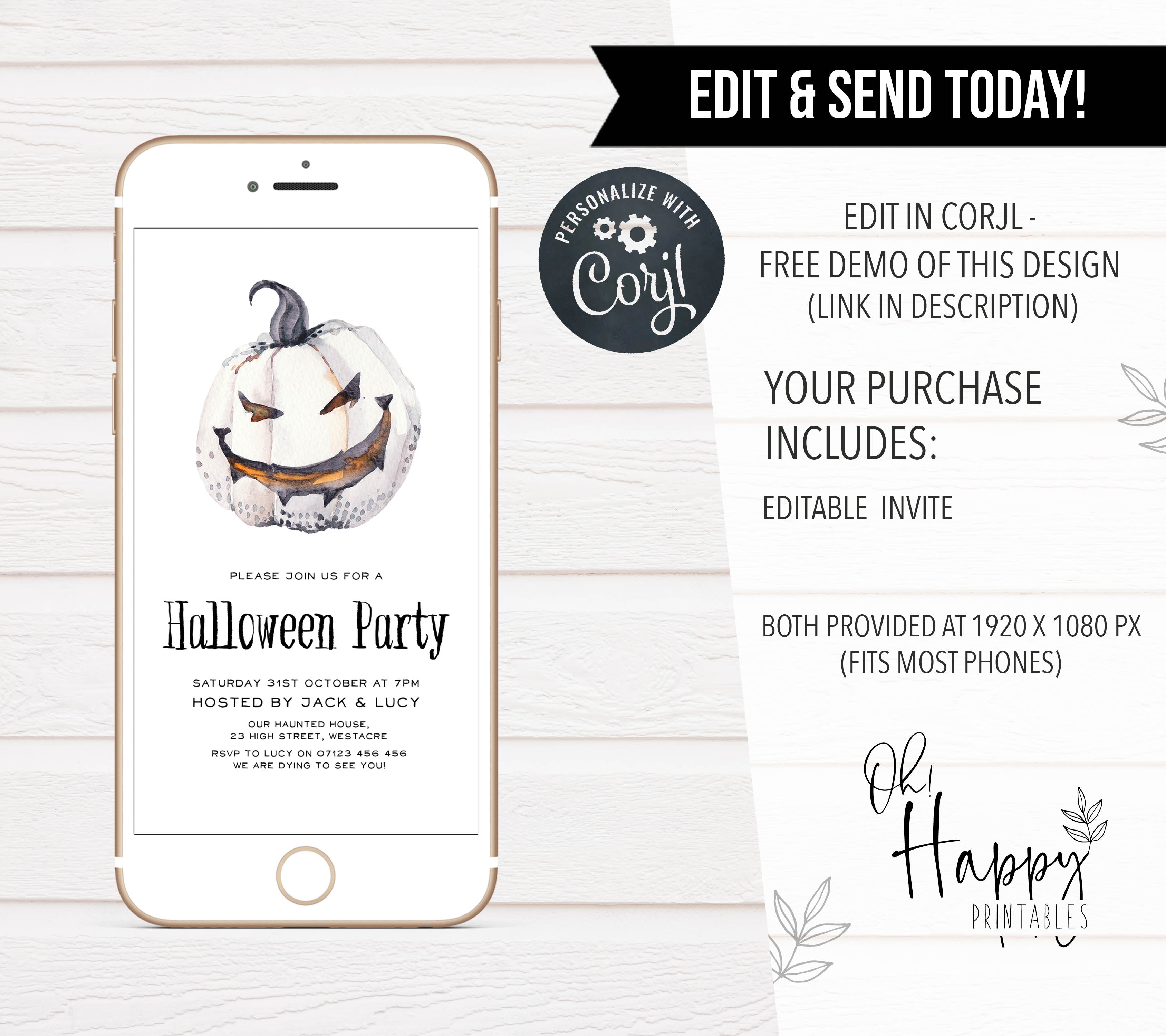 EDITABLE Vintage Halloween Invitation  Halloween Invitations –  OhHappyPrintables