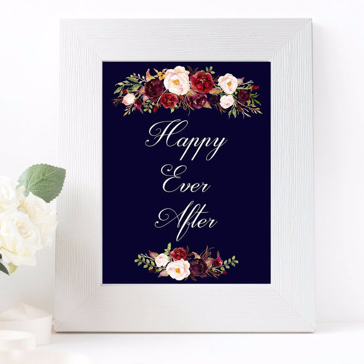 Happy Ever After Marsala Wedding Bridal Shower Dark Blue Sign