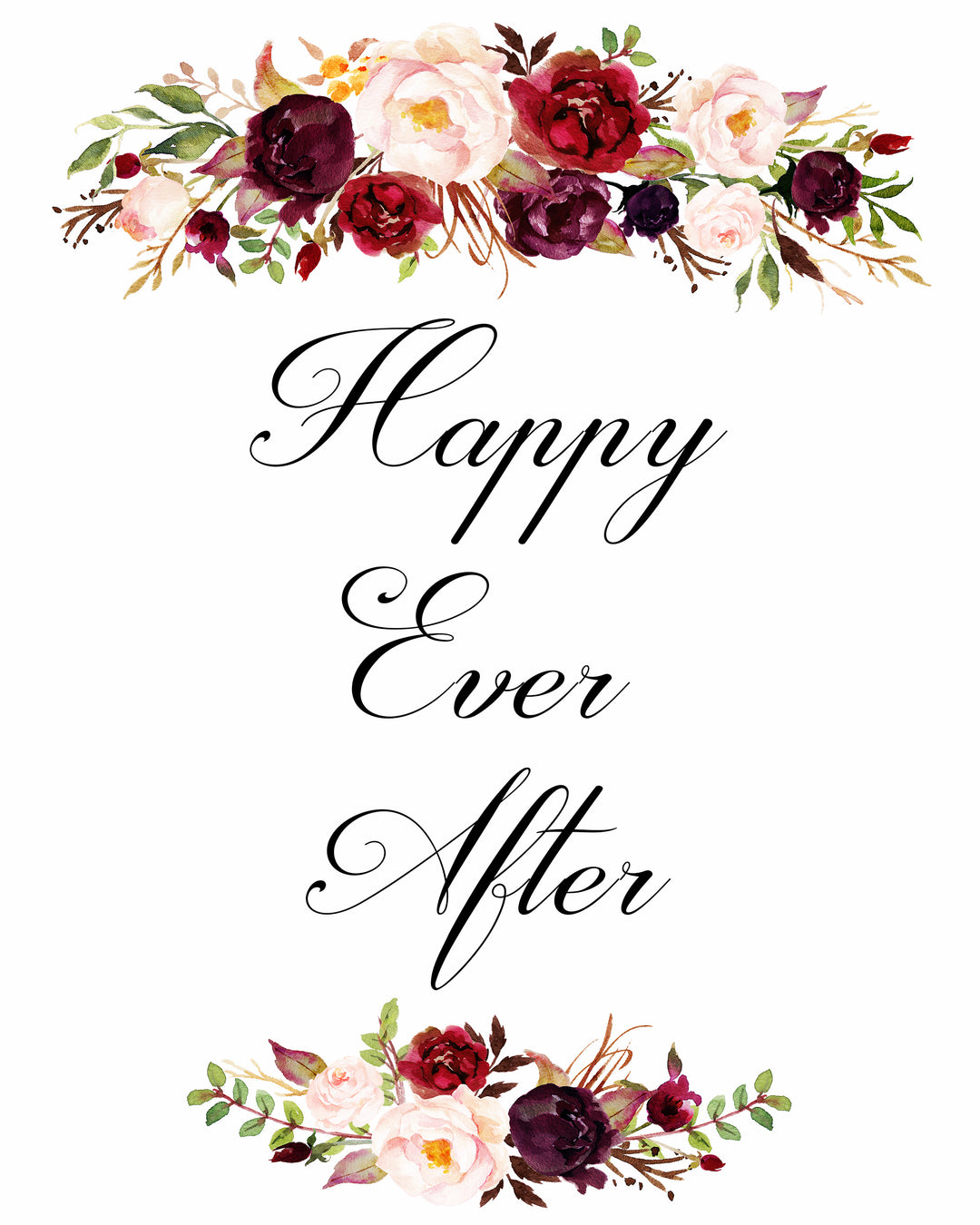 Happy Ever After Marsala Wedding Bridal Shower White Sign