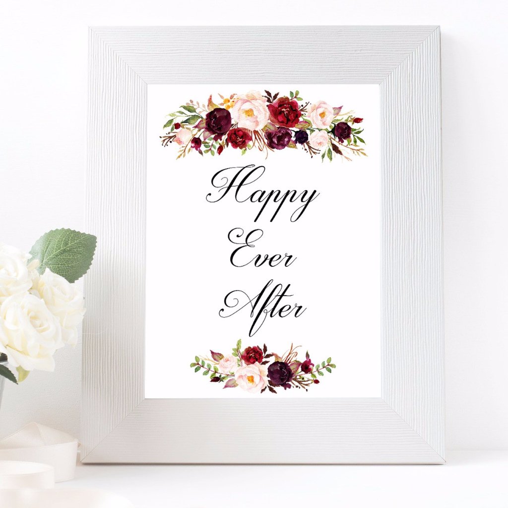 Happy Ever After White Marsala Wedding Sign